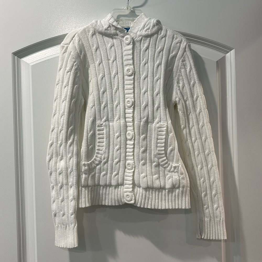 The Childrens Place Girls White Button Hoodie Sweater